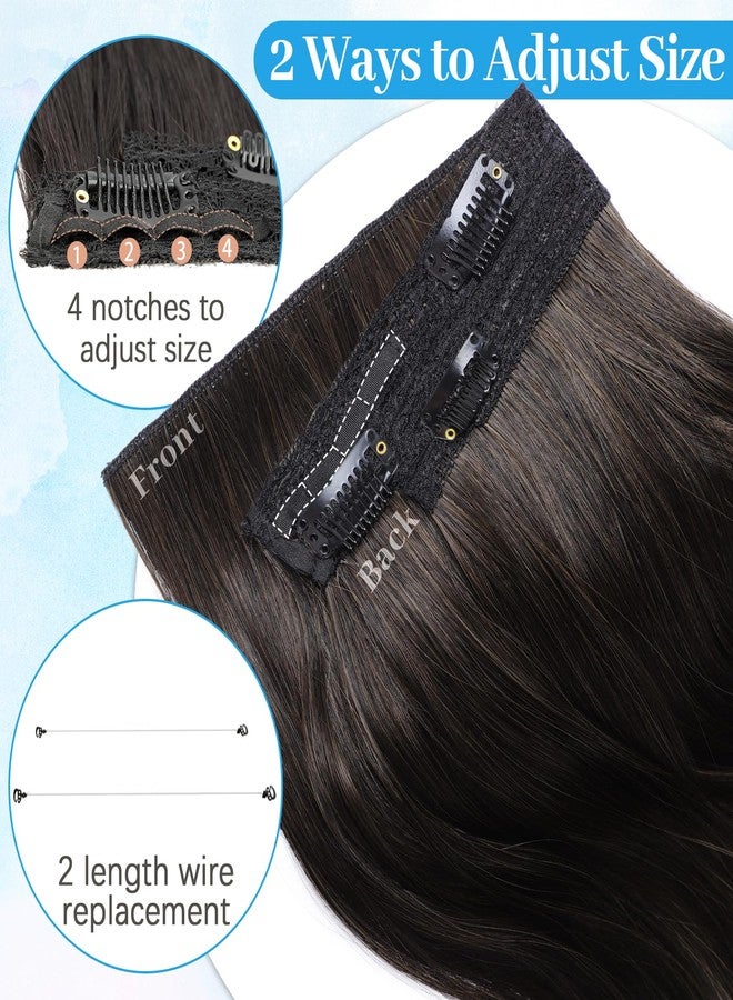 KooKaStyle Invisible Wire Hair Extensions 20"Long Wavy Layered Synthetic Clip in with Transparent Wire Adjustable Size 6 Secure Clips Dark Walnut Brown Thick Hairpieces for Women 20 Inch - Image 5